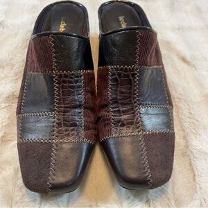 Liz Claiborne Longo Heel Mules Brown Leather and Suede Patchwork Size 7 1/2